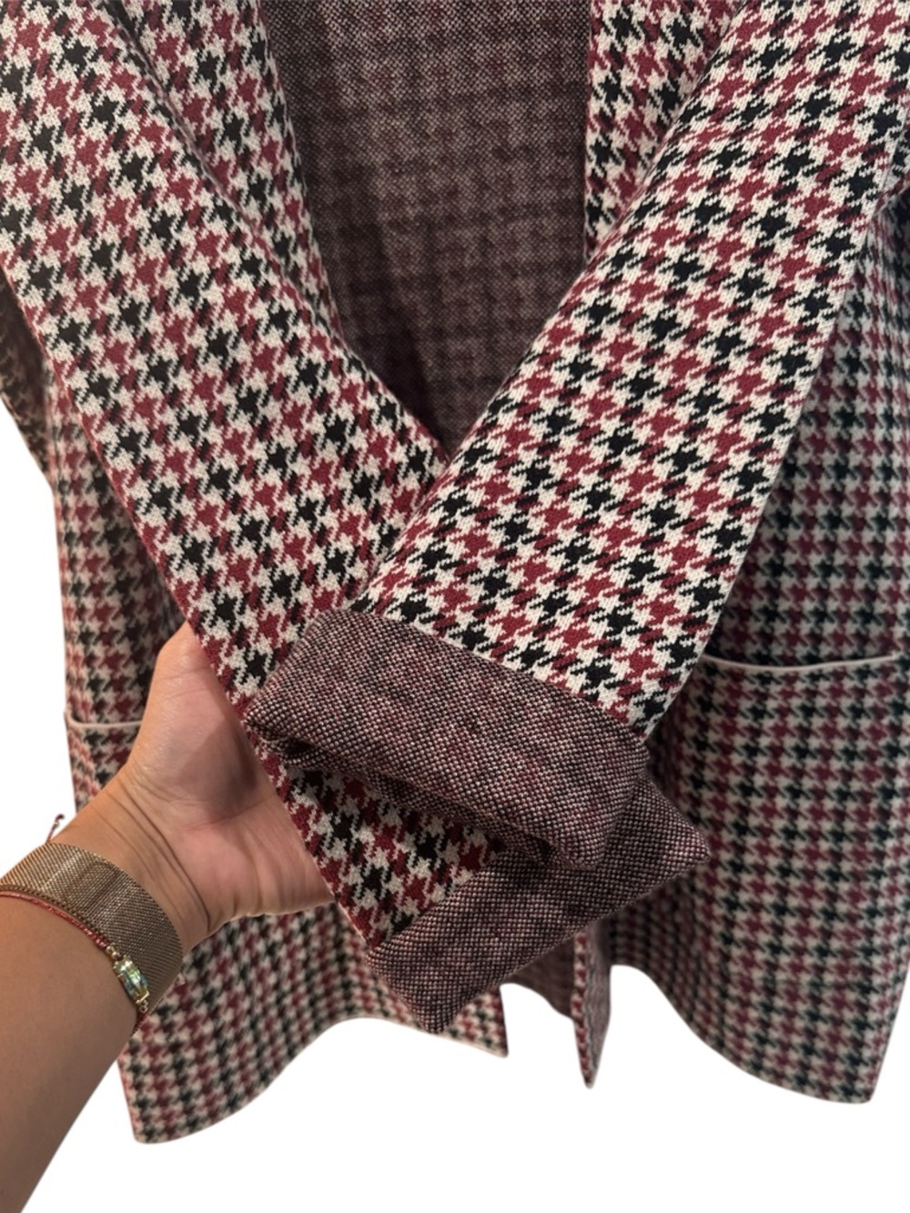Sincerely Jules Houndstooth Knit Blazer Open Front Size L Chic - Picture 6 of 6